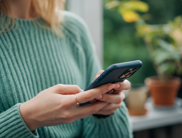 Dame som holder en telefon i hendene